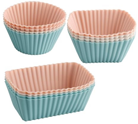 Rumyve 12pcs Silicone Cupcake Liners,Reusable Silicone Cake Molds,DIY Baked Bento Lunch Box Dividers (Style B