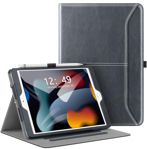 ZtotopCases Case for iPad 9th / 8th / 7th Generation, 10.2-Inch (2021/2020/2019 Model, iPad 9/8/7), Premium Leather Business Cover with Auto Wake/Sleep Function, Multi Angles, Hand Strap, Gray