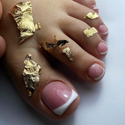 24 Pcs French False Toenails - Pink Tips Press On Nails - Full Cover Fake Toe Nails With Glue - Short Decorations for Women