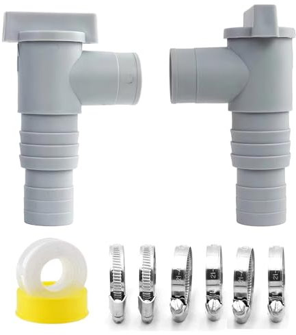 SUNJULY 2 Stück Absperrhahn für Pools mit 32mm Schlauchanschluss, Pool Schlauchadapter Absperrventil Absperrhahn, Schlauchverbinder 32mm mit 6 Schlauchklemmen für PVC Rohr 32mm Pool und Poolpumpe