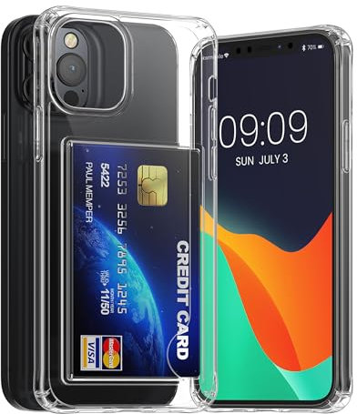 kwmobile Custodia Trasparente Compatibile con Apple iPhone 12 / iPhone 12 PRO Cover - con Retro in PC e Paraurti in TPU Morbido - Case Antiurto - con Porta Carte di Credito