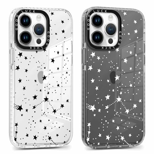 Xylota Pack of 2 Mobile Phone Case for iPhone 11 Pro 5.8 Inch Case, Transparent Soft Silicone Case with Pattern Aesthetic Star, TPU Bumper Transparent Shockproof Protective Case Women Girls Cover for