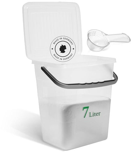 Novaliv Waschmittelbox mit Deckel 7 Liter Transparent und Dosierlöffel 23,5 x 18 x 26,5 cm Waschpulver Aufbewahrungsbox mit Henkel Waschmittel Aufbewahrung Waschmittelbehälter Waschpulverbehälter