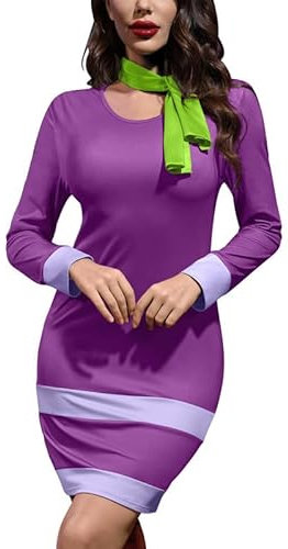 For G and PL Halloween Women's Fancy Party Cosplay Daphn Mini Costume Slimming Fit Long Sleeve Dress with Scarf Violet XS