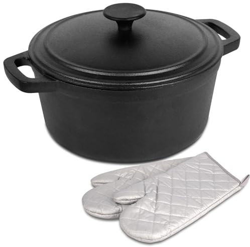 W&H Ensemble complet de casserole en fonte de 23 cm - Pot à pain pré-cuit de qualité supérieure - Peut également être utilisé comme moule à pain avec couvercle, four, cocotte