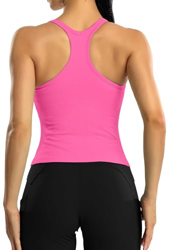 ATTRACO Women's Gym Tops with Built in Bras Sport Vest Yoga Tank Tops Pink M