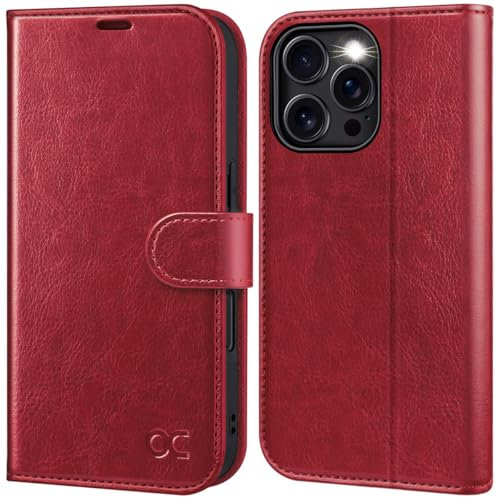 OCASE for iPhone 16 Pro Max Case, PU Leather Wallet, Magnetic Flip Folio Cover with RFID Blocking, Card Holders, Shockproof TPU, and Kickstand for 6.9 Inch iPhone 16 Pro Max (2024), Red