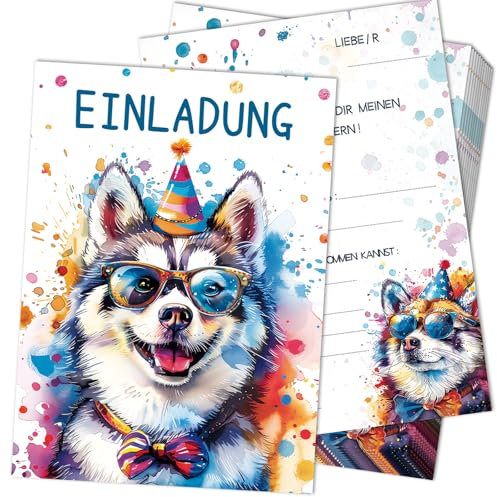 Aquarell Welpe Einladungskarten Kindergeburtstag Junge, Coole Einladungskarten Geburtstag, Einladungskarten Kindergeburtstag Mädchen, Party Geburtstagseinladungen Einladungskarten für Geburtstag