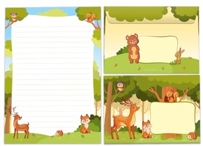 JuNa-Expe​​rten Briefpapier-Set Fuchs & Tiere für Mädchen und Jungen – Liniertes A5 Briefblock mit 25 Blättern + 15 Umschläge, Briefbögen für kreative Schreibprojekte, Einladungen