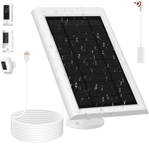 Solar Panel for Ring Camera(2nd Generation) Dustproof Waterproof 5W Solar Panel with 10FT/3M Long Cable for Stick Up & Pro Spotlight Cam Battery for Security Camera 1 Pack