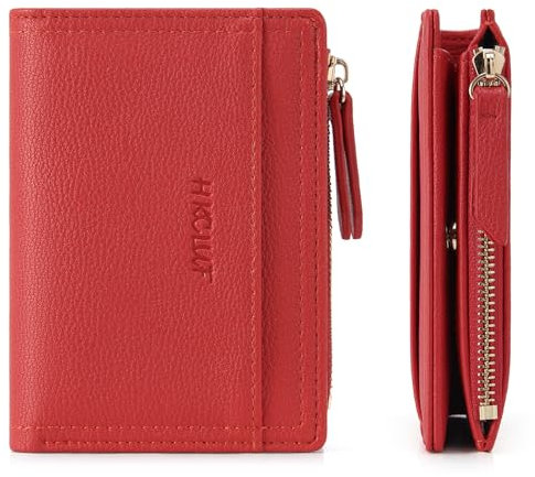 HKCLUF Portafoglio Piccolo Donna,Grande Capacità Portafogli Donna Pelle,Cerniera Tasca Porta Monete Portafoglio Porta Carte Borsa(A9-rosso)