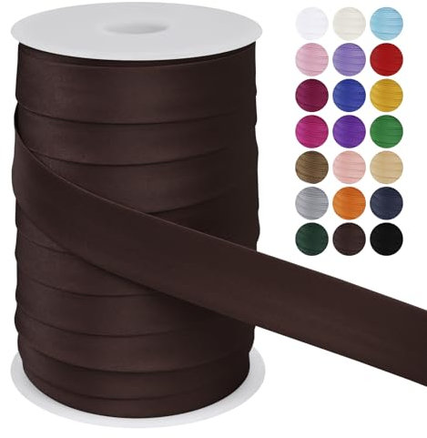 LEREATI Schrägband 25mm x 50m, Einfassband zum Nähen Doppelt Gefaltetes Stoffband aus Polyester Hemming Tape Satin, Nahtband zum Nähen Basteln Dekorationen DIY Handwerk (Dunkel Kaffee)