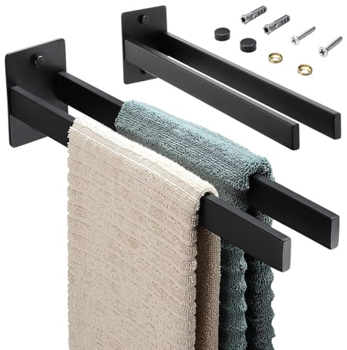 Handtuchhalter Schwarz Bohren Handtuchständer,Handtuchstange Doppelt Handtuchhalter Eckig Handtuchhalter Wand Badetuchhalter für Bad und KüChe 38CM
