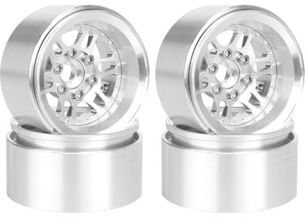 KINGCOO 4Stück 1.9 Zoll Beadlock Räder Felge Offset-10mm Aluminium Metall Radnabe Rad für 1/10 RC Rock Crawler Auto für Axial SCX10 TRX4 Gen8 TRX6 D90 Upgrade Ersatzteile(Silber)