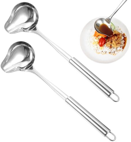 Qaestuan 2 Pezzi Mestolo per Salsa In Acciaio Inossidabile, Mestolo per Sugo con Beccuccio Versatore Cucchiaio, 30cm Cucchiaio Sugo Manico Lungo, per Zuppe, Salse, Stufati e Altro