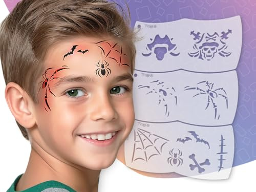 TyToo Mosaic Kinderschminke Schablonen | Wiederverwendbare Face paint schablonen für Kinder | Makeup Schablone für Kinder (Pirat und Spinne)