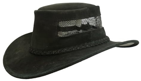 Lederhut Australien Style für Damen und Herren mit Netzbelüftung im Hutblock Farbe schwarz, Größe S I 54-55 cm