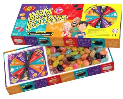 Jelly Belly Bean Boozled (100g) – Süßigkeiten Spaß mit Glücksrad - Jelly Beans eklig & lecker 7. Generation - Extremes Spiel für Mutige – 20 klassische & verrückte Sorten für Party, JGA & Spielabend