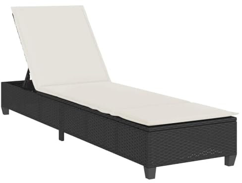 vidaXL Lettino Prendisole con Cuscini Nero 55x200x25,5cm in Polyrattan, lettino, lettino, lettino, lettino, lettino, chaise longue, lettino lounge