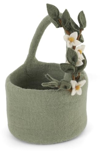 Gry & Sif Osterkörbchen mit Blumen, Filzkorb, Osternest, Blumenkörbchen, Kinderkorb, Osterderkoration, Hochzeit, Geschenkkörbchen, fairtrade, handmade