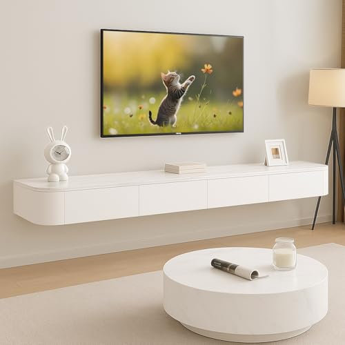 Ribanedy 200cm Mueble TV Suspendido Moderna | Consola de Medios de Entretenimiento Montada en la Pared | Banco de TV con Gran Capacidad de Almacenamiento para Sala de Estar y Oficina