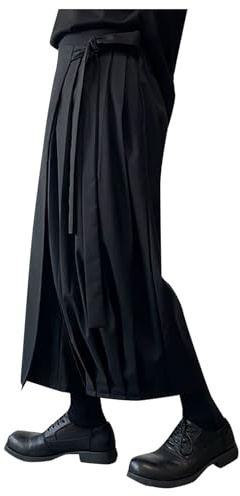RUMAOZIA Pantaloni da uomo Gonna tradizionale in tinta unita Samurai Hakama Harem Pantaloni Trend Autunno Inverno Casual Pantaloni Baggy Streetwear Kilt Stile Giapponese Rock Samurai Rock Pantaloni