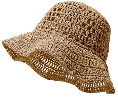 YAMEE Strandhut Damen Stroh,Sonnenhut Damen Strohhut Leicht Faltbar,Sommer-Bucket-Hut für Urlaub,Garten,Outdoor