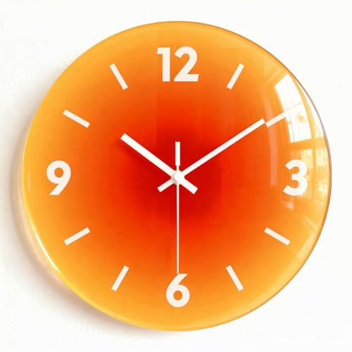Taodyans Modern Wanduhr Ohne Tickgeräusche, 30cm Glaswanduhr für Küche Wohnzimmer Schlafzimmer Büro Klassenzimmer (Orange)