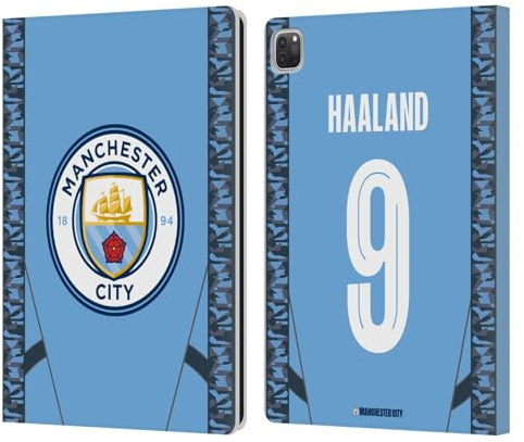 Head Case Designs Offizielle Manchester City Man City FC Erling Haaland 2024/25 Spieler Home Kit Leder-Wallet-Hülle Kompatibel mit Apple iPad Pro 12.9 2020/2021/2022