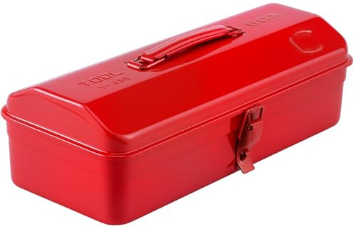 Tool Box Empty Large Tool Box 37 x 16 x 12 cm Robust Durable Metal Tool Box with Carry Handle and Locking Transport Case Universal Storage and Transport of Accessories (Red)