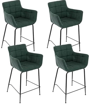 DAYALANE Barhocker 4er Set, Bistrohocker mit Lehne & Metallbeinen, Grün | Barstuhl aus Frottee, Bar Stool Polsterhocker Tresenhocker für Küche & Bistro