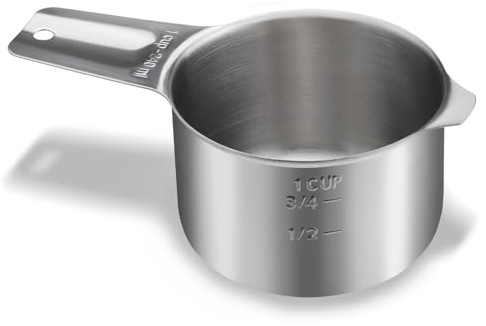 Messbecher-Set, 240 ml, Edelstahl, Messbecher für Nass- und Trockenfutter, Portionskontrolle, Metall-Hundefutterschaufel für Kochutensilien, Küche, Zuhause, Backzubehör (1 Stück)