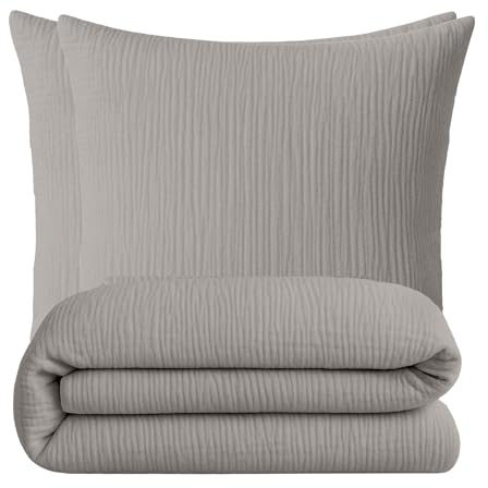 sleepling Musselin Bettwäsche, 200x220 cm + 2X 80x80 cm, Mittelgrau | Bettbezug + 2x Kissenbezug, 100% Baumwolle, Extra weiche Sommerbettwäsche, Made in EU, OEKO-TEX, Waschbar bis 60 Grad