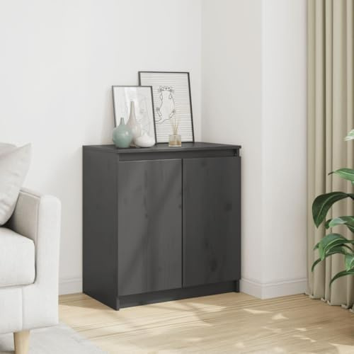 Owoxanthellate Beistellschrank Grau 60x36x65 cm Massivholz Kiefer kompaktes Sideboard Wohnzimmer kleine kommode Flur schlankes highboard für Schlafzimmer büro