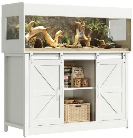 Herture Reptilien Terrarium mit Unterschrank for120 x 46 x 46 cm Terrarium | 225L Reptilienschrank, für Bartagame, Schlangen, Jungtiere, Schiebetüren aus Acrylglas, Gitterdeckel, Steckdose, EPX05RTW