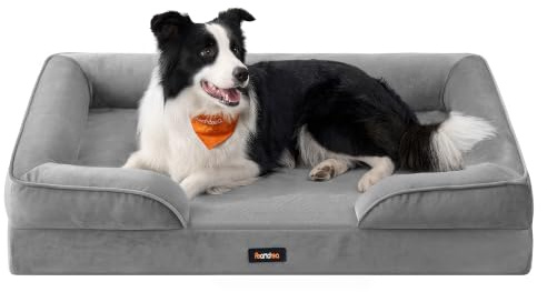 Feandrea Orthopädisches Hundebett, Hundekissen, 104 x 69 x 17 cm | erhöhter Rand, Schwamm, Bezug abnehmbar, waschbar, rutschfest, Taubengrau, BLOMFY Kollektion PGW323GD01