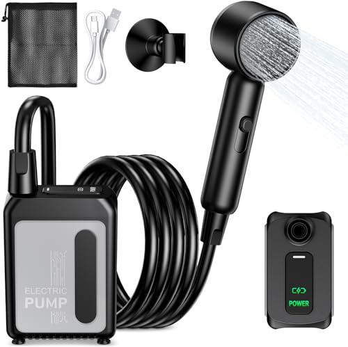 Rsaoty Ducha Portatil, 4000mAh Eléctrico Portátil Recargable Ducha, Ducha Camping con IPX8 Impermeabilización, Transmisión Ajustable, para Camping, Plantas de Jardín,Coche, Lavar al Perro