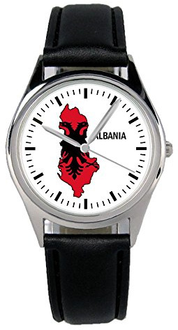 KIESENBERG Armbanduhr Albanien Geschenk Artikel Idee Fan Damen Herren Unisex Analog Quartz Lederarmband Uhr 36mm Durchmesser B-1108
