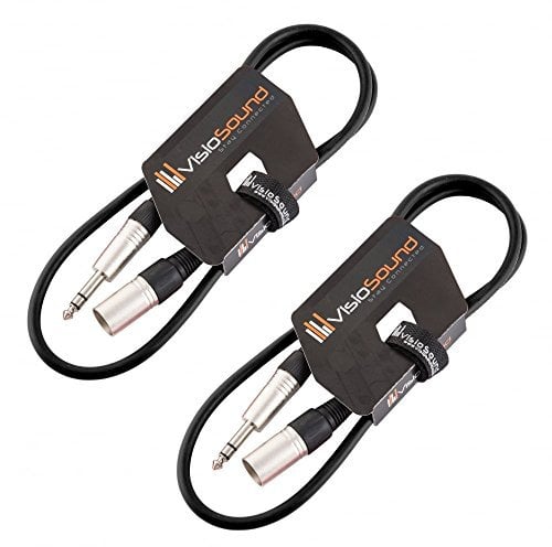 2 x Male XLR to 6.35mm Stereo Jack Lead/Balanced Signal Patch Cable / 2 Pack 1m Black/Black