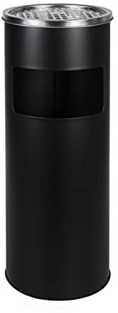 2 in 1 Standaschenbecher mit Mülleimer, Stahl, 61cm, 45L, entnehmbarer Aschenbecher, Inneneimer, Ascher, eckig (Schwarz Rund)