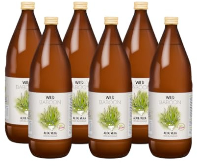 Aloe Vera Saft, 100% BIO Direktsaft, garantierte Aloverose: 1200mg/Liter, 6 x 1 Liter, nachhaltiger Anbau durch Familienbetrieb, Braunglas, Vegan, DE-ÖKO-005