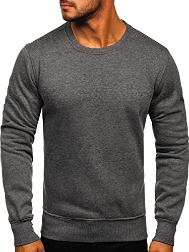 BOLF Herren Sweatshirt Pullover Sweater Pulli Langarmshirt Longsleeve Freizeit Sport Fitness Outdoor Basic Casual Style 2001 Anthrazit XL [1A1]