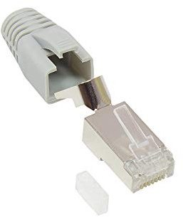 Good Connections RJ45 Netzwerkstecker - Cat. 6A / 500 MHz- GESCHIRMT - für Cat. 7, Cat. 6A, Cat.6 Kabel - 50µ vergoldete Kontakte - für Patch- und Verlegekabel - GRAU