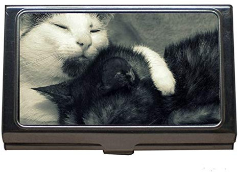 Visitenkartenhalter, Paar schlafen Katze schwarz-weiß Visitenkarte für Männer und Frauen