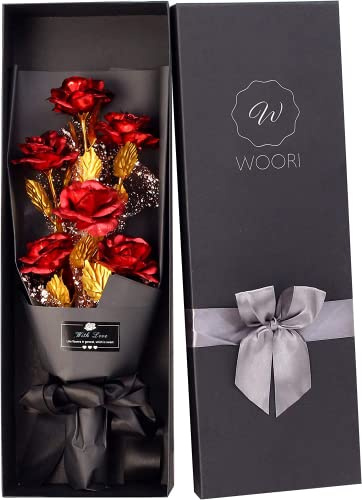 Cozime Rosa PRO,Rosa Placcato Oro, Rosa eterna placcata in Oro 24K, Fiore eterno Rosso Oro con Staffa, San Valentino, Compleanno, Anniversario, Il miglior Regalo per Il Matrimonio