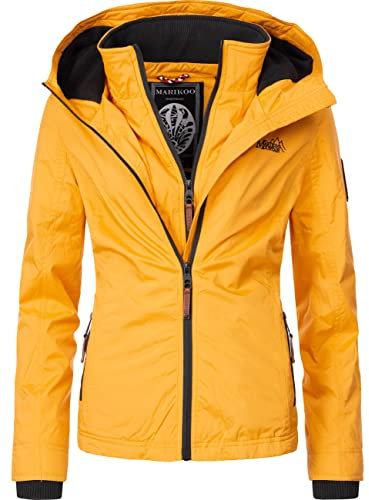 MARIKOO leicht gefütterte Damen Übergangsjacke kurze Sommerjacke mit kuscheligem Fleece-Innenfutter und großer Kapuze Erdbeere Gelb Gr. XXL