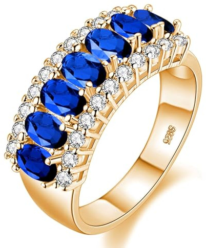 Uloveido Damen Goldbeschichteter Ovaler Champagnergelber Zirkonia 7-Steine Ehering Geburtssteinring J501