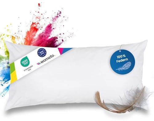 wometo Federkissen 100% Federn 40x80-600g Oeko-TEX Sofakissen Füllkissen Bezug Baumwolle weiß/Innenkissen/Kissenfüllung/Kopfkissen