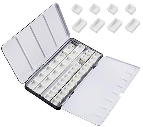 PandaHall Leere Aquarelldosen Farbnäpfe Mit 42 halben Pfannen, 21 volle Pfannen Große Aquarell-Palettenbox Metall-Zinn-Paletten-Farbetui Für Künstler Student Travel Aquarell-Set Mit Aquarellfarben