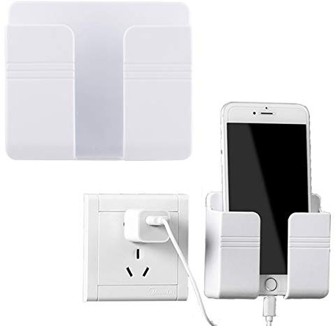 Soporte Teléfono Pared Soportes de Pared Autoadhesivo con Gancho y Agujero de Carga Autoadhesivo Soporte Móvil para Phone Teléfonos Compatible con Smartphones Almohadilla eReader color blanco